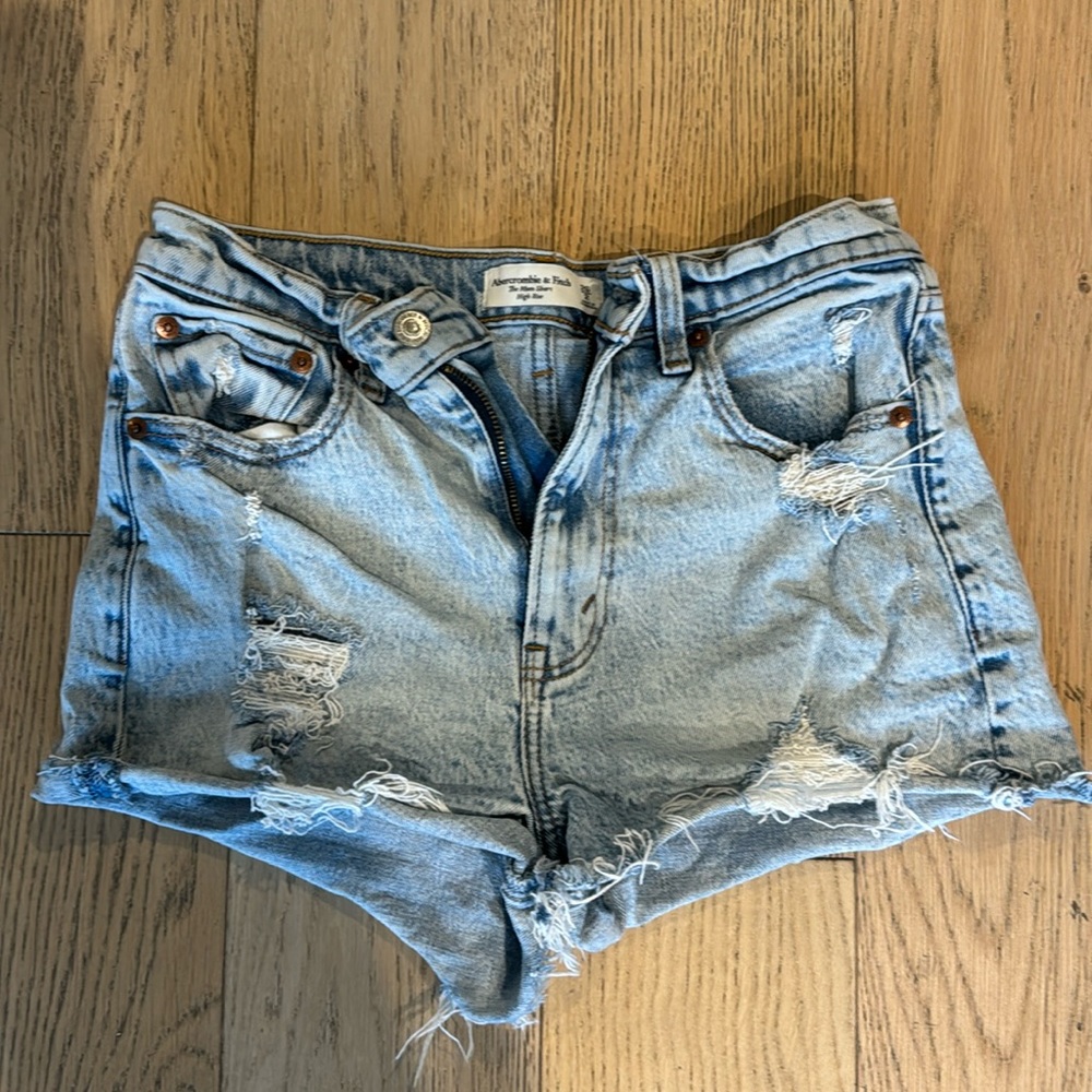 Abercrombie & Fitch high rise mom shorts in light ripped wash